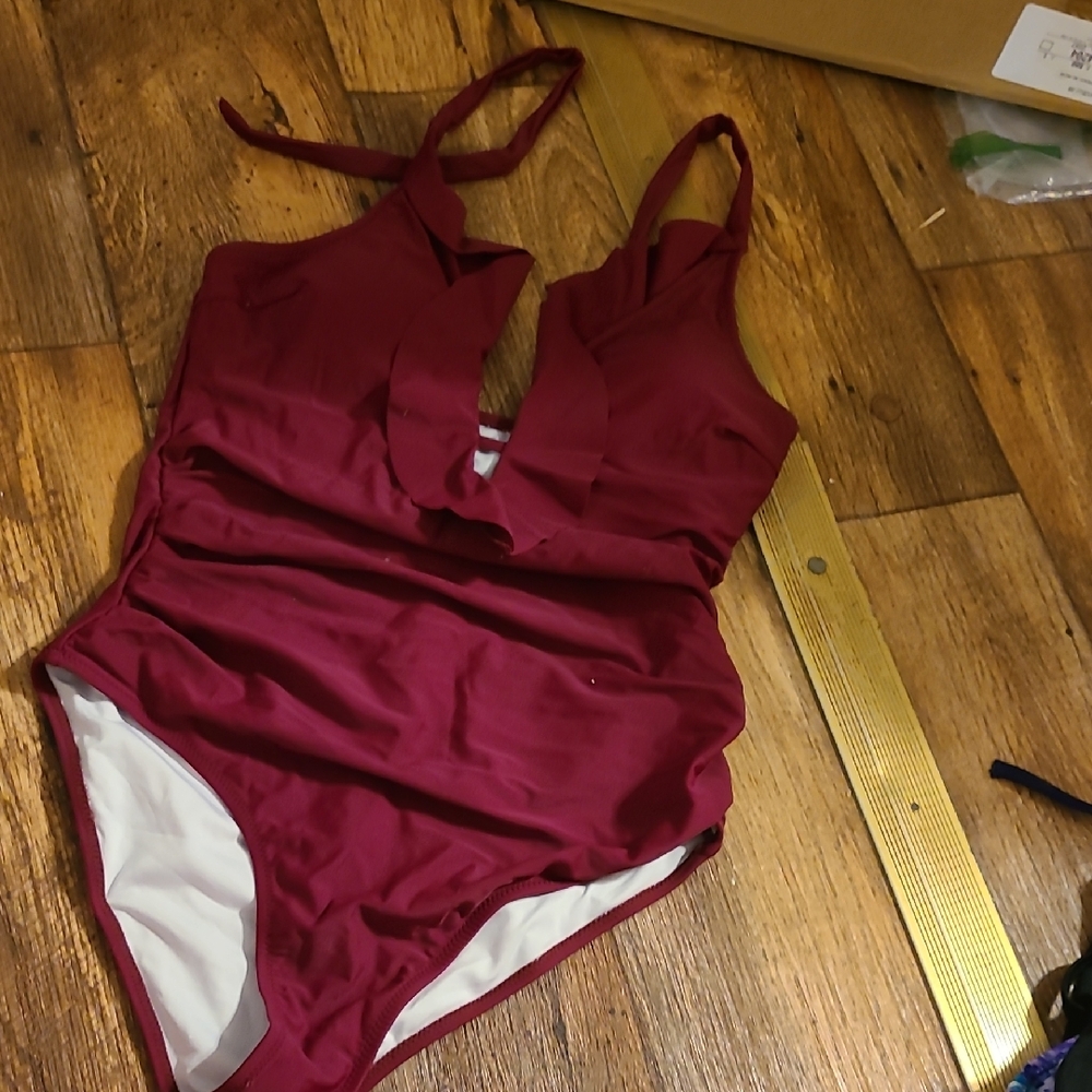 Burgundy Halter One-Piece Swimsuit